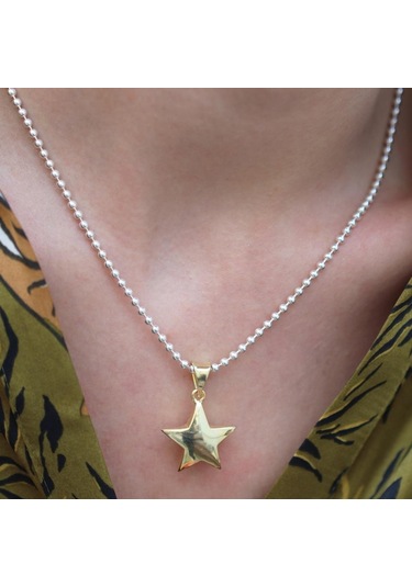 Gold Kaplama Yıldız Gümüş Kolye Gümüş