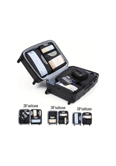 Fochsia 8 Parça Lake Blue Oksford Sıkıştırma Çantası Seyahat Bagaj Depolama Çantası Ahşap