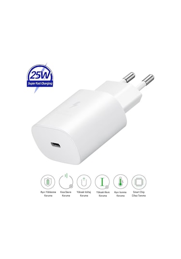 Samsung Galaxy A56 Uyumlu 25w Type-c Girişli Super Hızlı Şarj Cihazı Adaptör - Garantili Beyaz