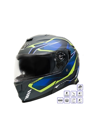 My Helmets Mks002-egby Güneş Vizörlü Şeffaf Çene Açılır Motosiklet Kaskı