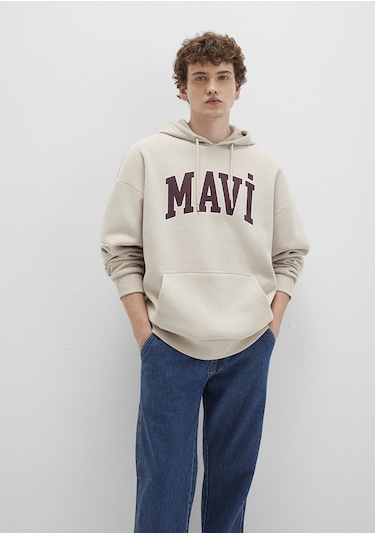 Mavi - Mavi Logo Baskılı Kapüşonlu Bej Sweatshirt 067149-70004 Bej