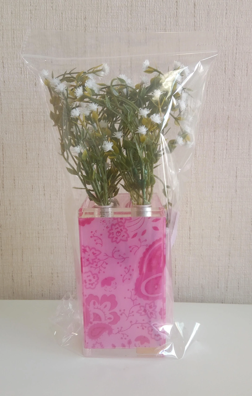 2 Adet Vazo Dahil,vazoda Çiçek,beyaz Yapay Çiçek,vazo Dekoratif Pembe 7x7x17cm Çok Renkli