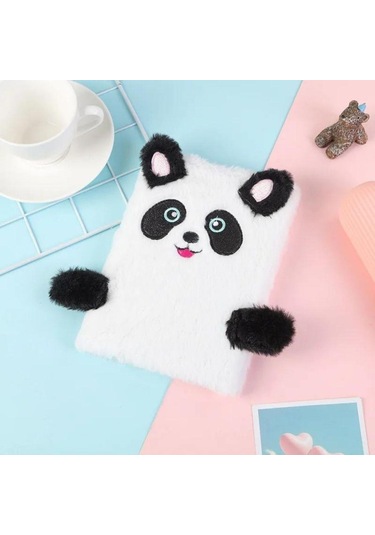 Peluş Çizgili Sevimli Panda Tasarımlı Defter renkli
