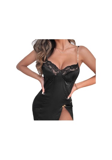 Kadın Seksi Siyah Açık Pijama Ev Giyim Buz İpek Yaz Dışarı Çıkabilir Gecelikler Elbiseler Siyah Kadın Seksi Siyah Açık Pijama Ev Giyim Buz İpek Yaz Dışarı Çıkabilir Gecelikler Elbiseler Siyah