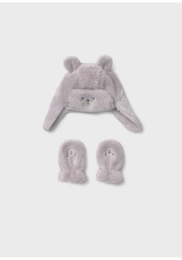 Mayoral Erkek Bebek Peluş Şapka E Eldiven Takım Gri