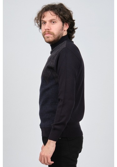 Ateş Triko Erkek Yarım Balıkçı Yaka Desenli Kazak 6091804 Laciver Lacivert