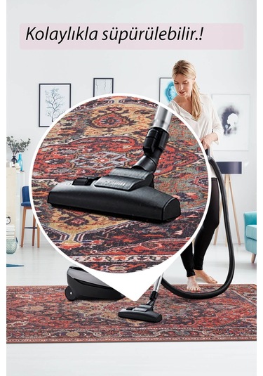 Folk Vintage Desenli Dokuma Taban Dekoratif Renkli Halı Ba 07