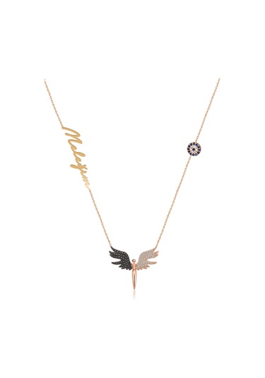 Papatya Silver 925 Ayar Gümüş Rose Kaplama Nazar Boncuklu Siyah Beyaz Taşlı Mikail Meleği Isimli Kolye