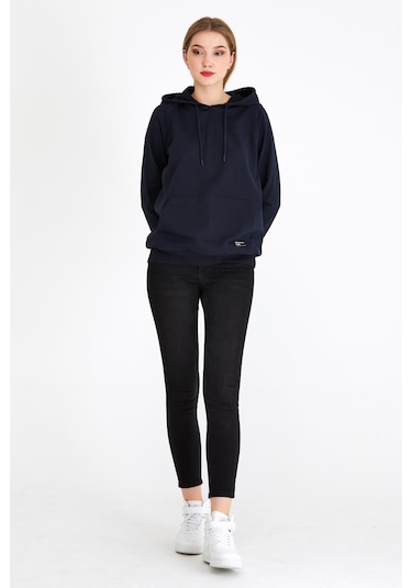 Comeor Kadın Lacivert Basic Kapüşonlu Regular Fit Rahat Sweatshirt 001