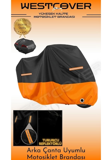 Bajaj Dominar 400 Ug Arka Çanta Uyumlu Siyah Turuncu Reflektörlü Motosiklet Brandası,örtüsü