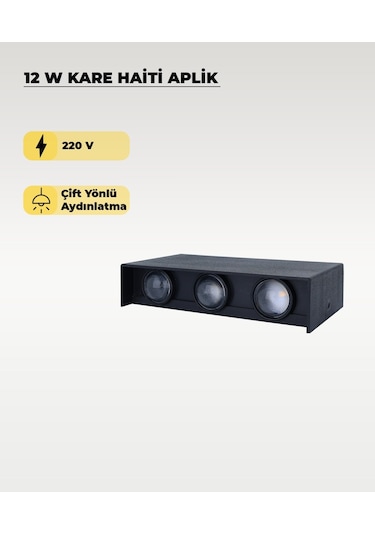 Haiti Led Aplik Siyah Kasa 2200k Amber Işık Siyah