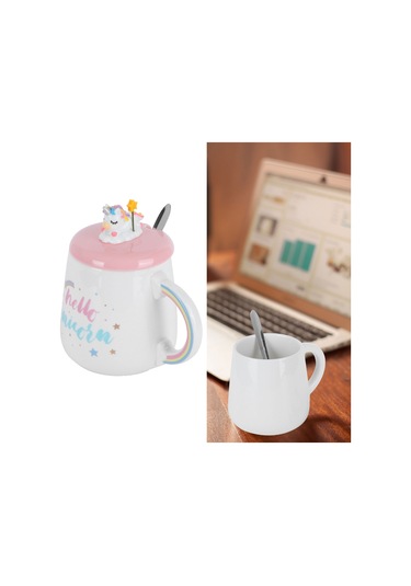 Geeroyoo Teknik Unicorn Desenli Seramik Bardak, 450ml Kapasite, Kapak Ve Kaşık İle, Ev Ofis Okul Uygun, Hediye Paketiyle Diğer