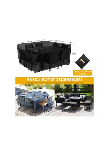 Haegs Bahçe Mobilyası Örtüsü, 200-200-90cm, Ağır Hizmet Oxford Kumaş, Su Geçirmez, Dış Mekan Veranda Masa Örtüsü, Havalandırmalı Masa Ve Sandalye Koruma Kılıfı Gri