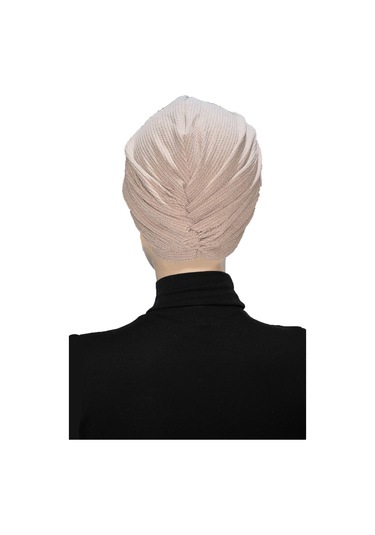 Çapraz Fitilli Penye Bej Hazır Türban Tesettür Havuz Bonesi Bej