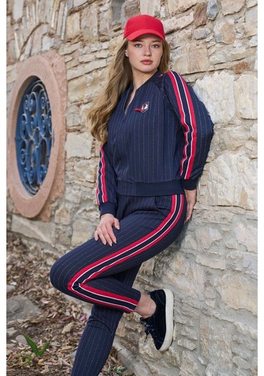 Cossy By Aqua 26013 Kadın Uzun Kollu Dik Yaka Önden Fermuarlı Spor Takım-lacivert Lacivert