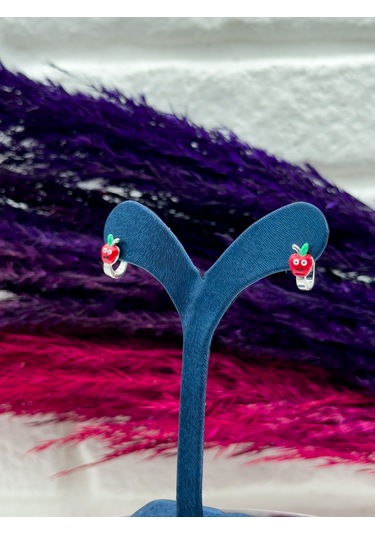 925 Ayar Gümüş Elma Figürlü Zarif Kız Çocuk Küpesi Gümüş