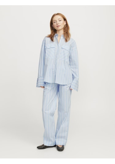 Jack & Jones Kadın Çizgili Gömlek - Ava - 12269669 Cashmere Blue Mavi