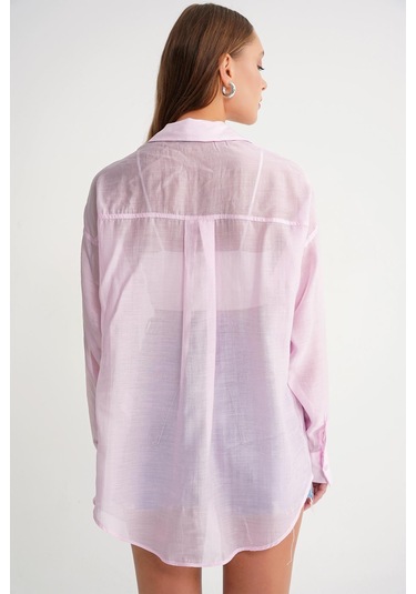4667 Kadın İnce Oversize Modal Gömlek Pembe Pembe