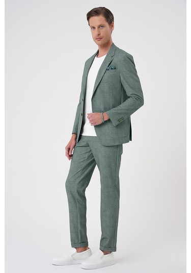 Comfort Fit Mono Yaka Çift Yırtmaç Torba Cep Casual Yeşil Ceket C 701 Yeşil