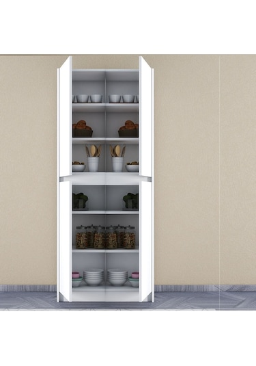 Umg Mobilya Patentli Santra Kulpsuz 4 Kapaklı Çok Amaçlı Dolap, Mutfak, Elbise, Balkon, Kiler, Dosya Dolabı Beyaz