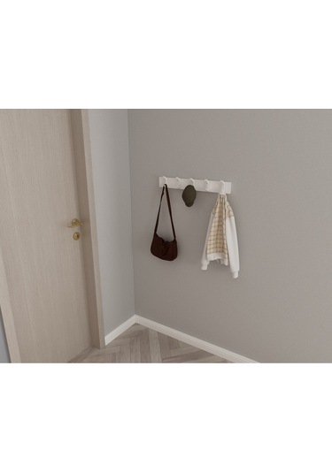 Hepsi3boyutlu Modern Duvar & Kapı Kanca Askılık - 5 Adet Beyaz Kanca Askılık - Model No : 2 Beyaz