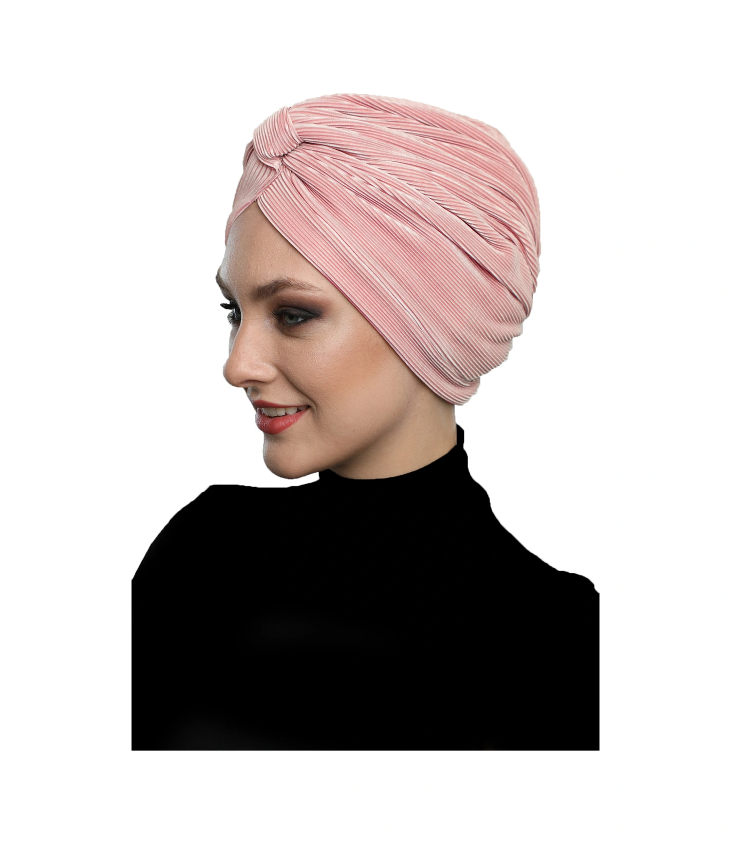 Çapraz Plise Bantlı Astarlı Pudra Hazır Türban Tesettür Havuz Bonesi Pudra