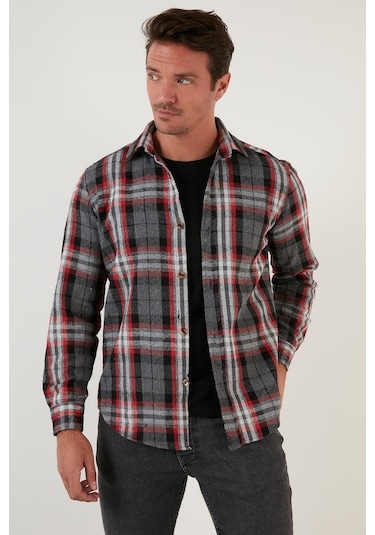 Buratti Ekoseli Uzun Kollu Slim Fit Kışlık Erkek Gömlek Cf21W112844 Gri
