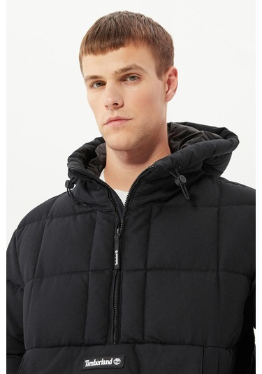 Timberland Progressive Utility Pullover Puffer Erkek 1/2 Fermuarlı Kapüşonlu Şişme Mont Siyah