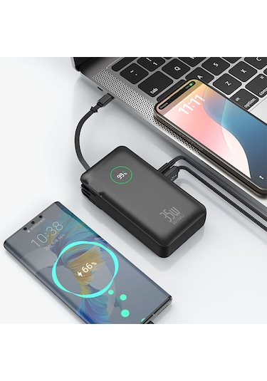 Wiwu Wi-p049 Noble Serisi Type-c Kablolu Dijital Led Göstergeli Powerbank Pd 35w 10000mah Siyah