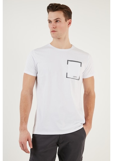 Buratti Bisiklet Yaka Pamuklu Slim Fit Erkek T Shirt 541Rework Beyaz