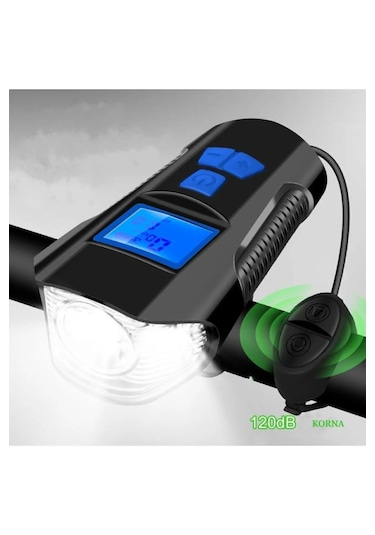 Techtic Lcd Hız Göstergeli Su Geçirmez 1500mah Kornalı Bisiklet Mavi - Siyah