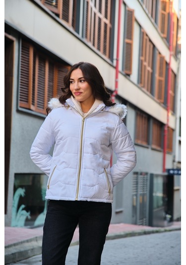 Toridas Günlük Kürklü Şişme Kadın Mont 807beyaze2 001