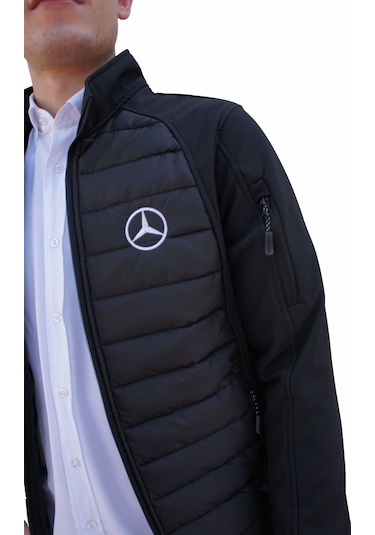 Uniprom Erkek Mercedes Mont Softshell-Ray Desen Likralı Siyah 5 Cepli Siyah