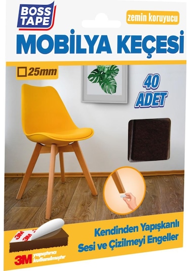 3M Yapışkanlı 40 Adet 25Mm Kare Kahverengi Mobilya Sandalye Masa
