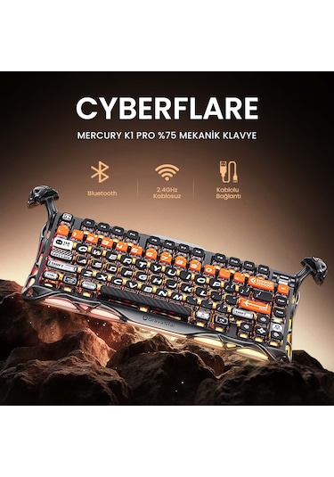 Gravastar Mercury K1 Pro Rgb Kablosuz Mekanik Gaming Klavye, Alüminyum Çerçeveli, İngilizce Q, Cyber