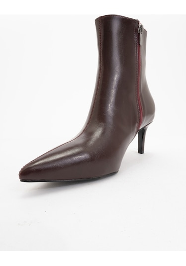 Noya Bordo Cilt Sivri Burun Kadın İnce Topuklu Bot Bordo