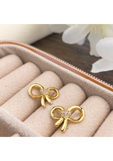 Fiyonk Küpe Zirkon Taşlı Çelik Gold