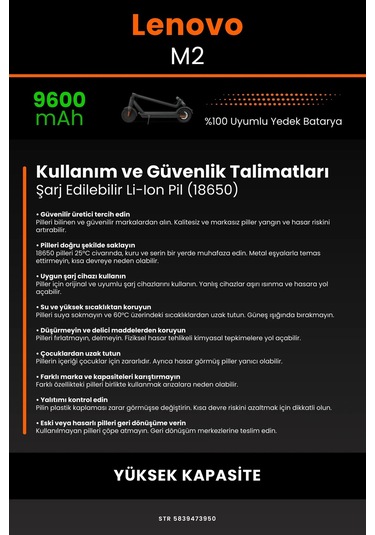 Lenovo M2 / 36v 9600mAh Elektrikli Scooter Bataryası