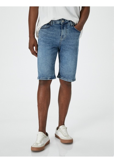 Koton Kot Şort Bermuda Slim Fit Düğmeli Cepli Orta İndigo 4sam40310nd İndigo Koton Kot Şort Bermuda Slim Fit Düğmeli Cepli Orta İndigo 4sam40310nd İndigo