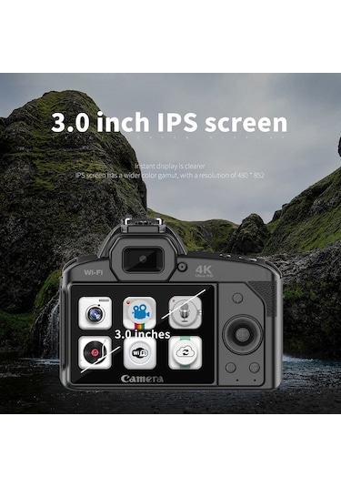 4k Dijital Kamera Wifi Video Kamera 64mp Çift Lens 3 İnç Ips Ekran 16x Sarsıntı Önleyici Dw