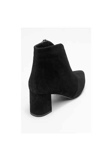 Finda Siyah Süet Hakiki Deri Kadın Topuklu Bot Siyah Süet