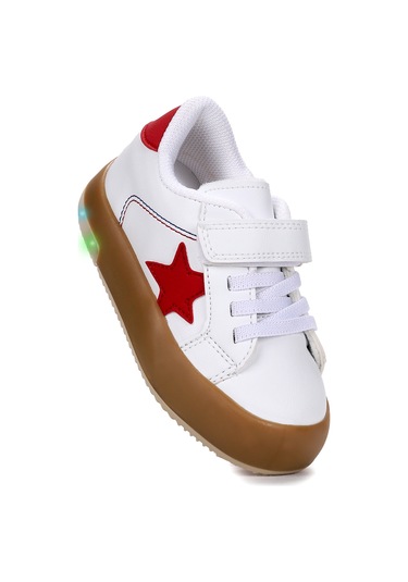 Kiko Kids Rena Günlük Cırtlı Işıklı Kız Bebek Spor Ayakkabı Beyaz - Kırmızı Beyaz - Kırmızı
