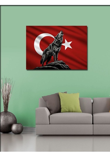 Kanvas Tablo Türk Bayrağı Kurt