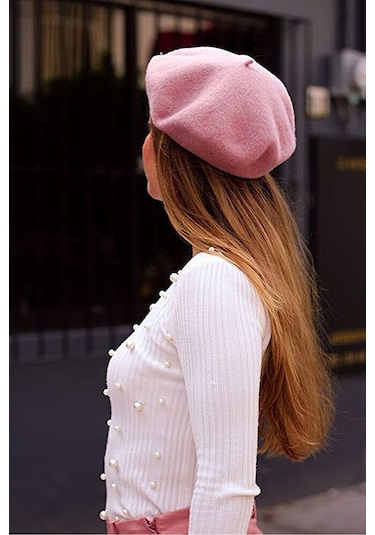 Eke Tekstil Pembe Fransız Ressam Avusturalya Yünü Keçe Bere Pembe