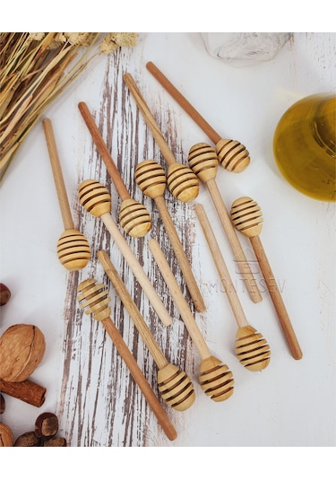 Ahşap Tahta Servis Ağaç Bal Reçel Kaşığı 12 Li