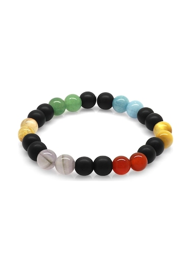 Tesbihane Küre Kesim Çoklu Doğaltaş Kombinli Erkek Başarı Bilekliği Çok Renkli