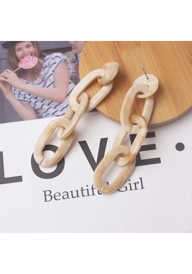 Guangtuo Akrilik Kadın Dangle Küpe - Hollow Geometrik Desenli Leopar Şerit Kolye Orange