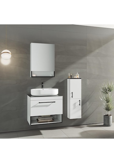 Orka Knidos 30 Cm Beyaz Banyo Boy Çamaşır Dolabı Beyaz