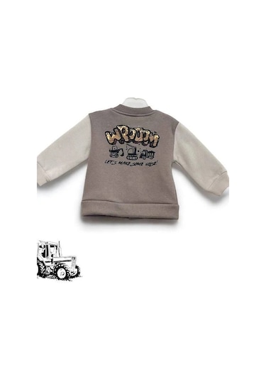 Erkek Bebek 3 İplik Sırt Baskılı Şardonlu Kolej Ceket-15452 Kahverengi