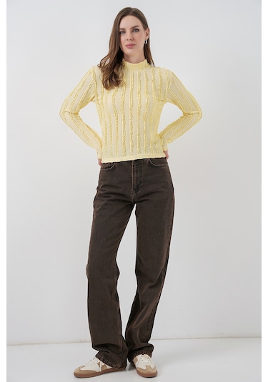 Kadın Dokulu Esnek Örme Bluz 975 - Sarı Sari